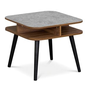 Faux Marble <b>Side</b> <b>Table</b> with <b>Storage</b> Shelves and Rubber Wood Legs Practical Coffee <b>Table</b> with Stylish Design - Product Image 5