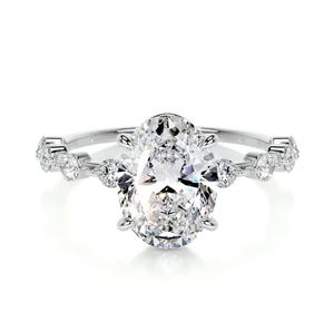 Fashion 4 Prong Oval Side Stones Engagement <b>Ring</b> with Moissanite and Bezel Setting 925 Silver IGI Certified - Product Image 1