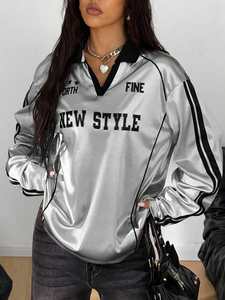 Jersey de Manga Larga para Mujer, Estilo Polo, Holgado, a la Moda, Transpirable, de Poliéster, Estilo Casual, Jersey de Fútbol Americano - Product Image 4