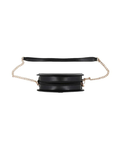 Sac bandoulière demi-lune élégant et durable pour femme avec fermeture éclair, sangle en cuir noir personnalisée et chaîne – OEM - Product Image 4