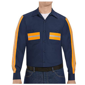 Camisa de Trabajo Personalizada Unisex de Algodón FR Transpirable con Botones, Uniforme de Seguridad de Alta Visibilidad con Cinta Reflectante y Detección de Agujas - Product Image 1