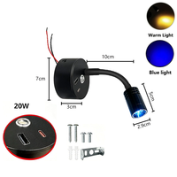 Lampe de lecture flexible tricolore 12V 24V noire avec interrupteur tactile, intensité réglable, USB-A + Type C, lampe de cartographie à col de cygne