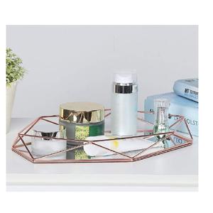 Plateau de service en verre miroir en métal fini cuivre rond décoratif luxueux pour la maison et l'hôtel plateau de décoration de Table à manger - Product Image 1