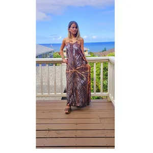 Women’s Boho Tie Dye Rayon Maxi Dress Sleeveless <b>Spaghetti</b> <b>Strap</b> Loose Fit Flowy Casual Beach Wear Dress - Product Image 1