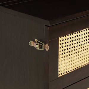 Queen Size <b>Pine</b> Wood Murphy <b>Bed</b> with Rattan Decoration and Espresso Storage Drawer - Product Image 3