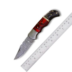 Cuchillo plegable con patrón de Damasco, hoja de acero inoxidable, mango de aluminio, cuchillo de bolsillo táctico para exteriores, camping, caza, herramienta EDC para bricolaje - Product Image 1