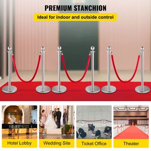 Set da 6 Pali Divisori in Acciaio Inossidabile con Corde in Velluto Rosso da 1,5 m, per Controllo Folla e Barriere, con 3 Supporti per Banner in Velluto Rosso da 76 cm - Product Image 2