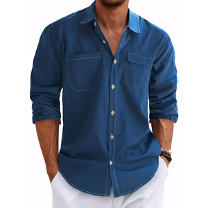 Chemise de bureau pour homme, 100% coton sergé, coupe ajustée, manches longues, haute qualité, personnalisation de la marque, service OEM/ODM - Product Image 1