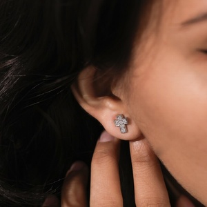 High Demand Jesus Cross Round 14k 18k Solid Gold Lab Diamond Stud Earrings Fine Jewelry Earring Available in Bulk Quantity Price - Product Image 4