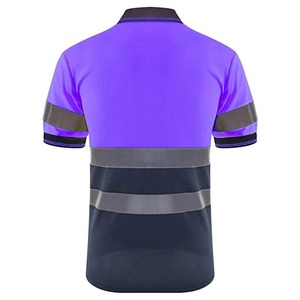 เสื้อเชิ้ตแขนสั้นสีม่วงสะท้อนแสงสำหรับผู้ชาย พร้อมแถบสะท้อนแสง ดีไซน์สีตัดกัน มีกระเป๋า ผ้าแห้งเร็ว เหมาะสำหรับงานช่าง - Product Image 3