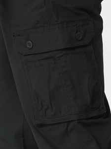 Pantalon cargo noir pour homme, taille élastique, plusieurs poches, style décontracté, tissu en toile mi-lourd, respirant, à porter au printemps - Product Image 6