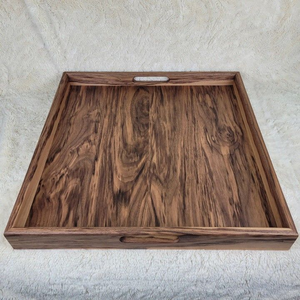 Luxury <b>Square</b> Wooden Breakfast Tray with Raised <b>Edge</b> and Metal Handles for Bed and Sofa Use - Product Image 3