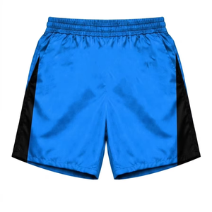 Shorts coupe-vent en polyester ripstop 120 GSM de qualité supérieure, bleu avec empiècements noirs, logo personnalisé, nylon DT teint uni - Product Image 1