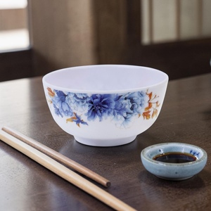 Juego de Vajilla de Melamina Floral, 4 Platos Planos Duraderos, 1 Tazón para Arroz, Diseño Moderno Zen Asiático, Apto para Alimentos, No Tóxico, Apto para Lavavajillas - Product Image 5