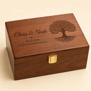 Personalized Wooden <b>Memory</b> <b>Box</b> Engraved Tree Design Olivia & Noah <b>Wedding</b> Gift Handmade Solid Wood Rectangle Tabletop Decoration - Product Image 1