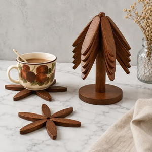Wooden 5 in 1 Collapsible Trivet Set | Foldable Hot Pot <b>Stand</b> & Coaster Wooden <b>Pan</b> Holder-Kitchen and Dining Table Decor - Product Image 6