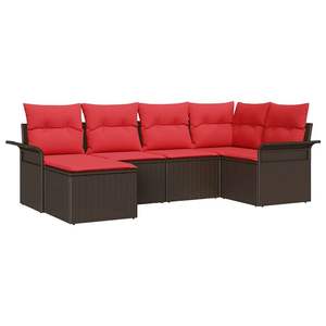 Ensemble de canapés de jardin en polyrotin marron, 6 pièces, avec coussins, ensembles de jardin - Product Image 2