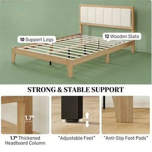 Up-Holstered Bed <b>Frame</b> with Headboard Platform Style Bed - Product Image 3