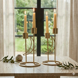 Elegant Iron Double Candle Holder Set of 2 <b>Gold</b> Metal Decorative Stand for Wedding Centerpiece and Home Decor - Product Image 6