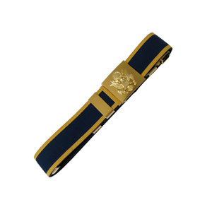 Ceinture en nylon formelle bleue à rayures dorées avec boucle en alliage et impression par transfert thermique - Product Image 1