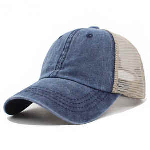 Gorra Trucker Azul de Algodón y Poliéster con Malla Ajustable de 6 Paneles, Unisex, Casual, para Primavera/Verano - Product Image 1