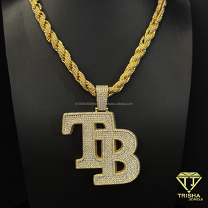 Iced Out Custom TB <b>Initial</b> Pendant <b>Necklace</b> in 925 Sterling <b>Silver</b> with Round Moissanite Jewelry for Men Women - Product Image 2