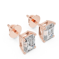 Élégantes boucles d'oreilles clous en diamant de laboratoire taille émeraude, or jaune 10 carats, certifiées IGI – Bijoux fins, tendance et sophistiqués, un classique intemporel pour elle