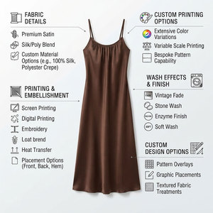 Elegante Camisón Marrón de Satén con Cuello en V, Cintura Elástica, Sin Mangas, Largo hasta la Rodilla, Color Sólido, Corte Holgado, Talla Grande, Térmico para Mujer - Product Image 6