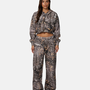 Sudadera con capucha corta con estampado de camuflaje para mujer, sudadera de punto con cremallera y manga larga, ropa informal de otoño - Product Image 4