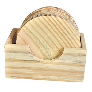Round Wooden <b>Coaster</b> <b>Set</b> Of 4 Pcs With Wood Finished For Hot & Cold Cover Of Beverage Kitchenware <b>Coaster</b> <b>Set</b> - Product Image 5