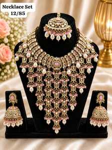 Gold Plated Zinc Alloy Pearl Kundan <b>Bridal</b> <b>Jewelry</b> <b>Set</b> Choker Necklace Drop Earrings Tikka High Quality Latest Anniversary - Product Image 3