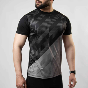 T-shirt à manches courtes pour homme, motif géométrique, col rond, coupe ajustée, séchage rapide, style sportif, impression par sublimation, polyester tricoté - Product Image 2