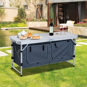 Tavolo da Campeggio Portatile in Alluminio da 47 Pollici, Pieghevole, Argento, con Maniglia e Vano Portaoggetti - Product Image 1