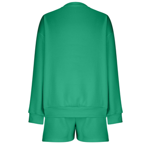 Conjunto de 2 Piezas Personalizado para Mujer, Sudadera Asimétrica con Cuello Redondo y Pantalones Cortos, Ecológico, Transpirable, Spandex/Poliéster, Verano - Product Image 4