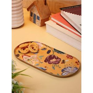 Bandeja de Servir de Hierro Esmaltado Hecha a Mano, Plato Decorativo con Diseño Floral, Bandeja Ovalada Grande de Metal para Té, Aperitivos y Postres - Product Image 1
