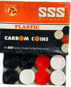 JR MS INDUSTRIES Plastic Round <b>Carrom</b> Coins Indoor Game Discs Black White Red Men Tabletop Sports Set - Product Image 4
