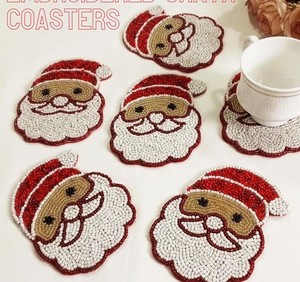Designer Christmas Party Theme Seed Beaded <b>Coaster</b> Set Handcrafted Table <b>Drink</b> Mats <b>For</b> Wedding Banquet Holiday Dining Table - Product Image 3