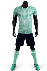Custom Blue Geometric Soccer Jersey Set Men's Short Sleeve Moisture Wicking Polyester <b>Athletic</b> Fit All Seasons Crew Neck - Product Image 3