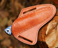 Couteau Skinner à revêtement en poudre noire avec manche en bois bleu et blanc, couteau à lame fixe avec étui en cuir, vente en gros