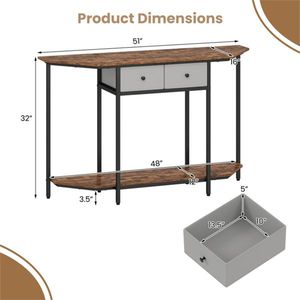 Mesa Consola Industrial de Diseño Clásico de 2 Niveles con Tapa Poligonal, Estante Abierto y 2 Cajones Plegables de Tela para Entrada, Pasillo o Sofá - Product Image 4