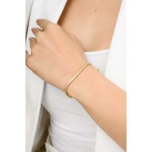 18K <b>Solid</b> <b>Gold</b> VVS2 Natural Diamond Square Cut Tennis Bracelet Sleek Bezel Set - Product Image 4