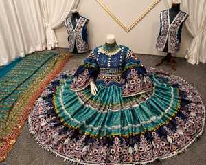Robe afghane Kuchi pour femmes, col haut, manches longues, robe de bal brodée, longueur au sol, motif floral, tenue formelle, style vintage, robe décontractée - Product Image 3