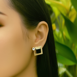 Gold Plated Brass Square Ear Stud Earrings for Women with Zircon - Product Image 3