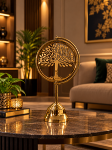 Luxury <b>Gold</b> Metal Tree of Life Tabletop Sculpture Intricate Leaf Design <b>Decorative</b> Stand for Elegant <b>Living</b> <b>Room</b> Office Interior - Product Image 1