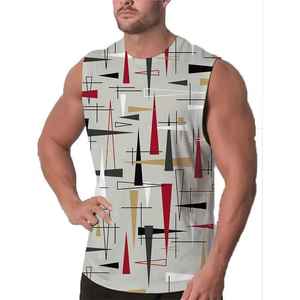 Men's Sleeveless Tank <b>Top</b> Geometric Print O-Neck Casual Knitted Breathable Polyester - Product Image 2