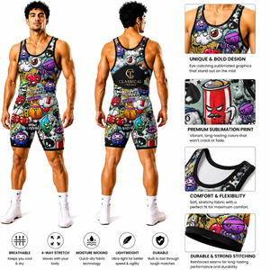 Maillot de lutte unisexe à imprimé dessin animé, tendances classiques, sublimé, ajusté, sans manches, anti-humidité, respirant, été-printemps - Product Image 1