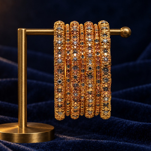 Juego de Brazaletes Florales Chapados en Oro para Mujer, Joyería de Imitación Tradicional Pakistaní para Bodas, Fabricante Mayorista - Product Image 4