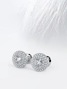 ต่างหูเพชรทรงกลมสีขาวทองคำขาวประดับเพชรแล็บโกรว์ - Product Image 3