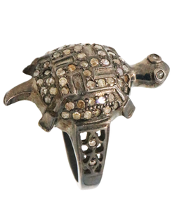 <b>Turtle</b>-Natural Round Cut Diamond Gemstone 925 Solid Sterling Silver Black Rhodium Plated Handmade <b>Rings</b> Jewelry for Wholesale - Product Image 5