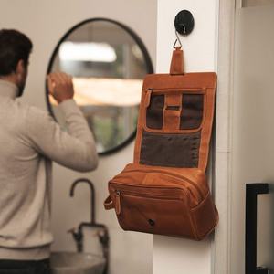 Bolsa de Aseo Colgante de Cuero para Hombre, Bolsa de Cosméticos Hecha a Mano, Neceser, Bolsa de Maquillaje de Doble Capa, Bolsa de Almacenamiento Portátil para Viaje - Product Image 5